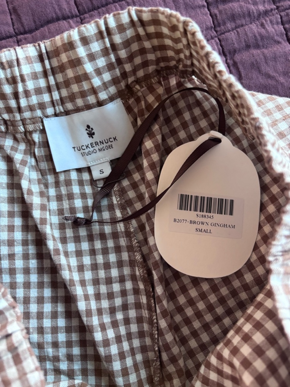 NWT Tuckernuck x Studio McGee Agusta Shorts in Mocha Cotton Gingham Size S - Picture 11 of 12